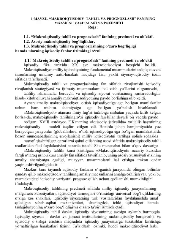 MAKROIQTISODIY TAHLIL VA PROGNOZLASH