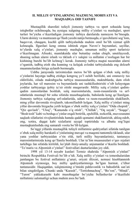 Milliy o'yinlar va jismiy tarbiya