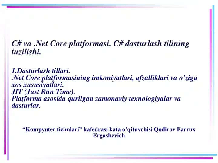 C# va .Net Core platformasi