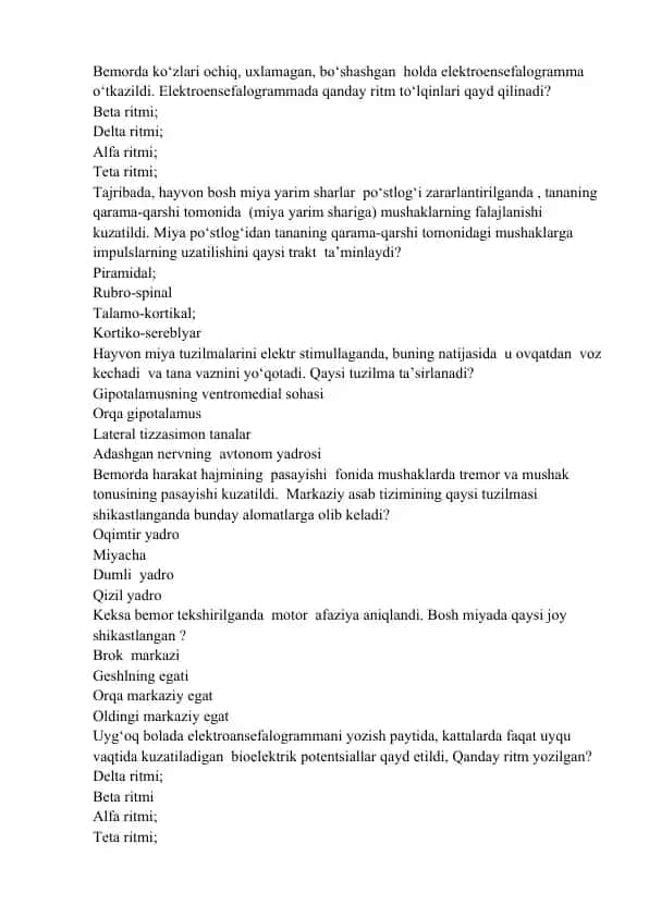 Elektroensefalogramma va bosh miya yarim sharlar tuzilmalari