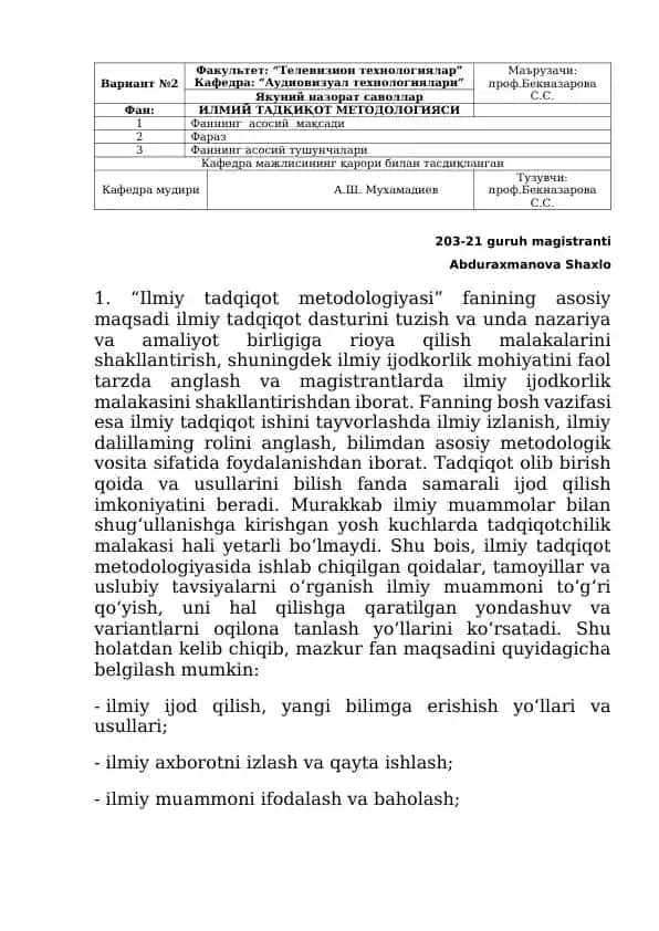 Ilmiy tadqiqot metodologiyasi
