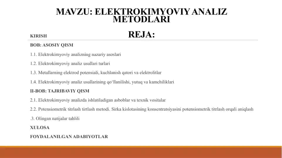 Elektrokimyoviy analiz metodlari