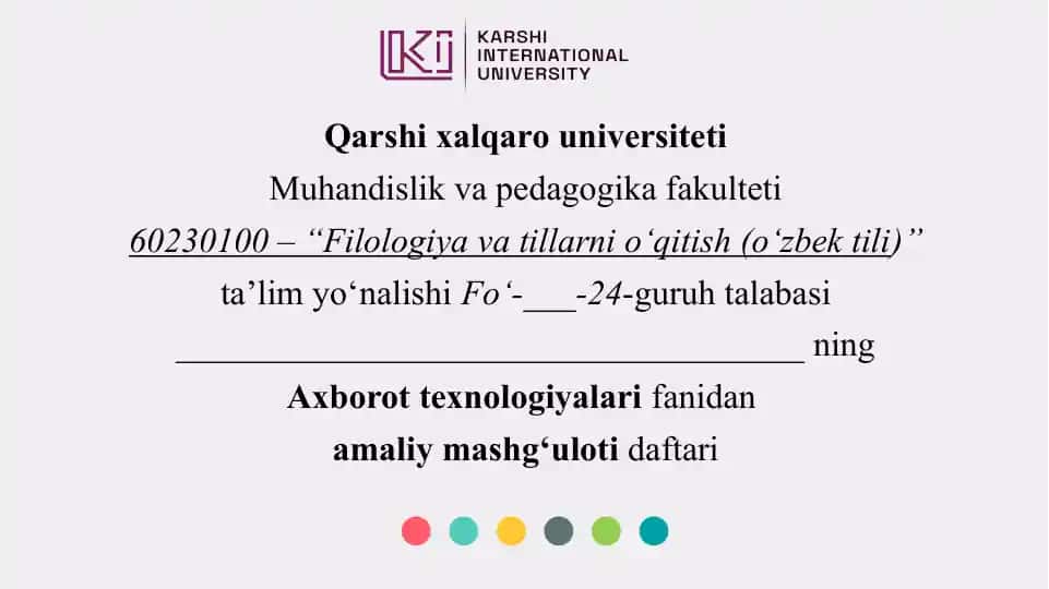 Axborot texnologiyalari fanidan 9-amaliy mashg‘ulot (Audio va video materiallarga ishlov berish) daftari