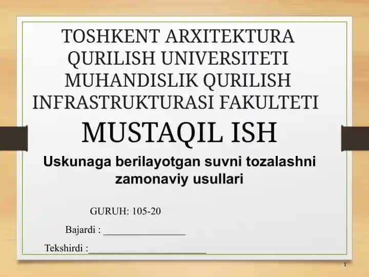 Uskunaga berilayotgan suvni tozalashni zamonaviy usullari