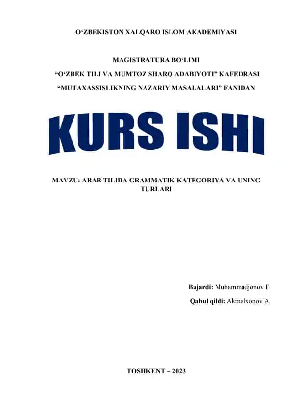 ARAB TILIDA GRAMMATIK KATEGORIYA VA UNING TURLARI