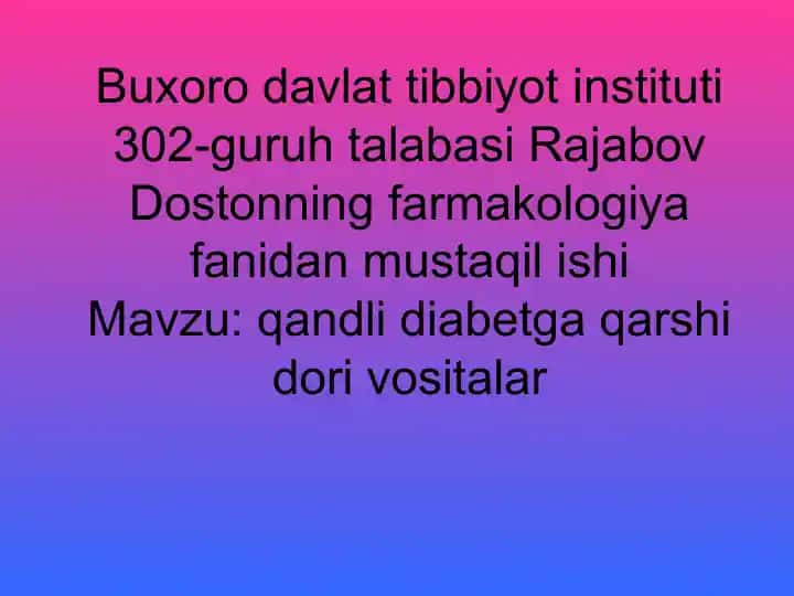 Qandli diabetga qarshi dori vositalar