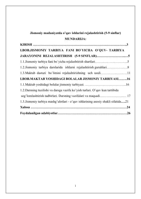 Jismoniy madaniyatda o’quv ishlarini rejalashtirish (5-9 sinflar)