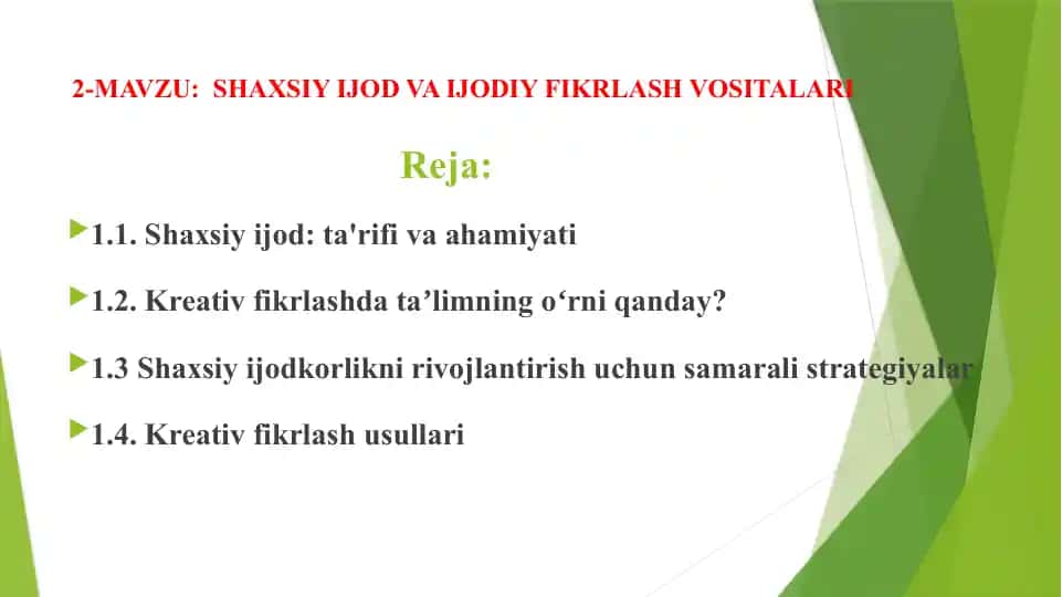 Shaxsiy ijod va ijodiy fikrlash vositalari