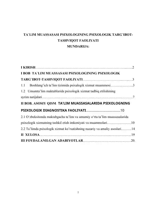 Ta’lim muassasasi psixologining psixologik targ‘ibot-tashviqot faoliyati