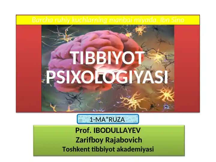 1-MA”RUZA ТIBBIYOТPSIXOLOGIYASI