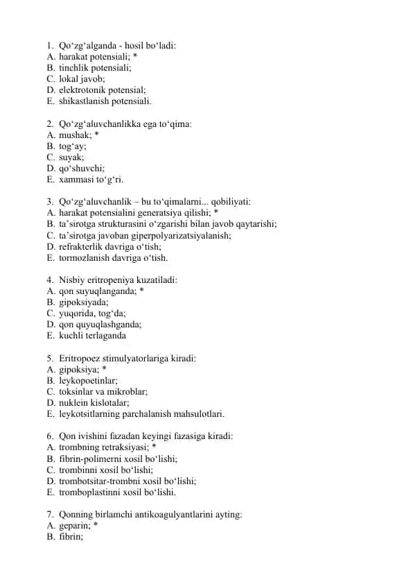 Qo‘zg‘aluvchanlik va eritropoez