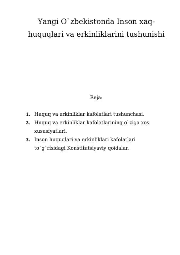 Inson xaq-huquqlari va erkinliklarini tushunishi