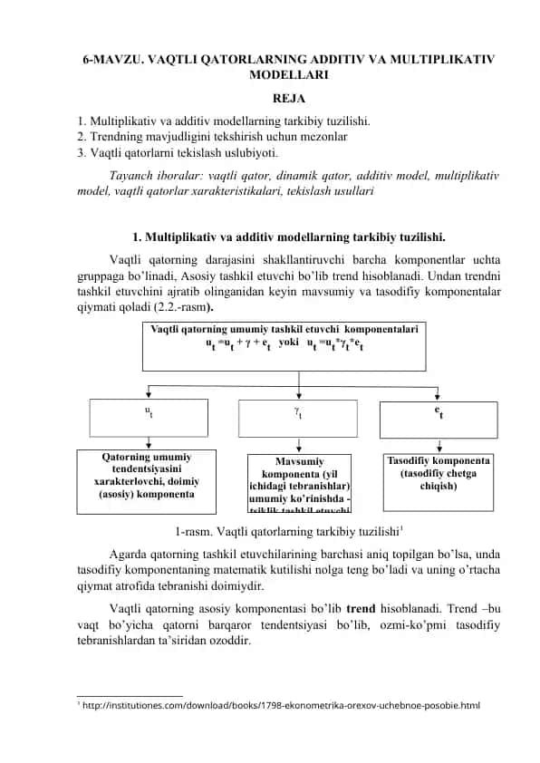 Vaqtli qatorlarning additiv va multiplikativ modellari