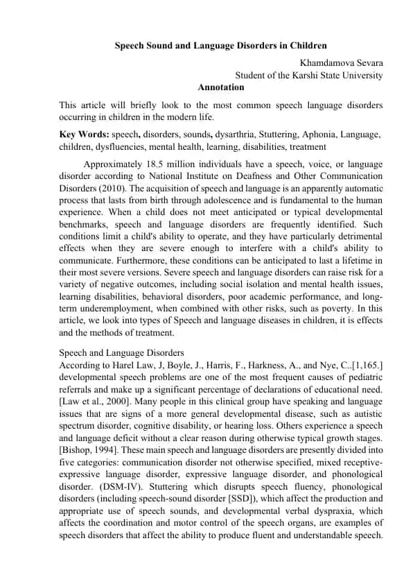 Speech Sound and Language Disorders in Children