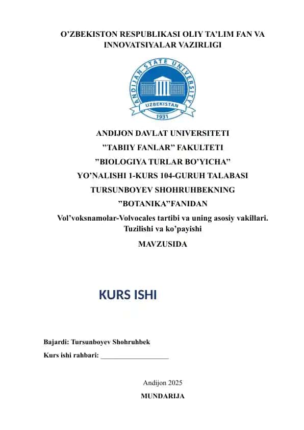 Vol'voksnamolar-Volvocales tartibi va uning asosiy vakillari. Tuzilishi va ko'payishi