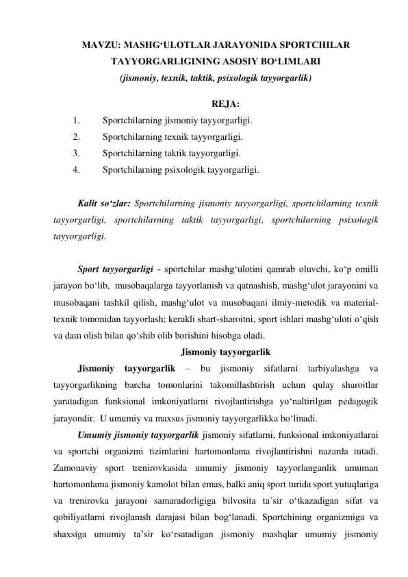 Sportchilar tayyorgarligi