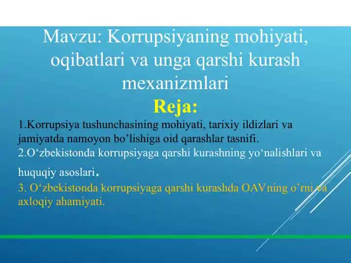 Korrupsiyaning mohiyati, oqibatlari va unga qarshi kurash mexanizmlari