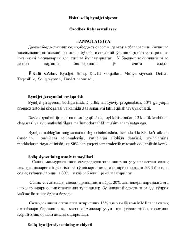 Fiskal soliq byudjet siyosat
