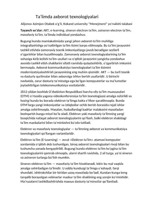 Ta’limda axborot texnologiyalari