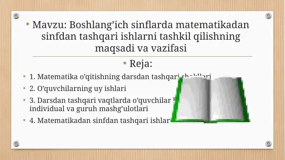 Boshlang’ich sinflarda matematikadan sinfdan tashqari ishlarni tashkil qilishning maqsadi va vazifasi