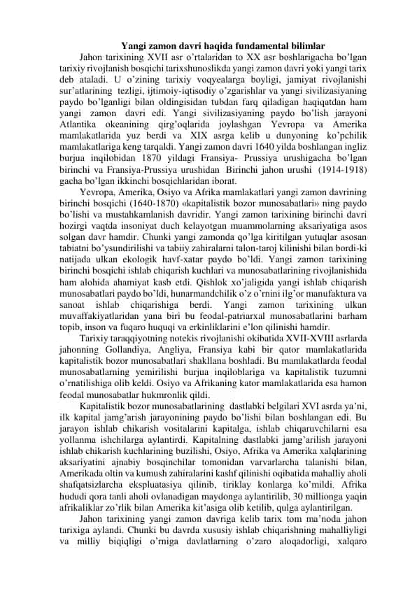 Yangi Zamon Davri Tarixi
