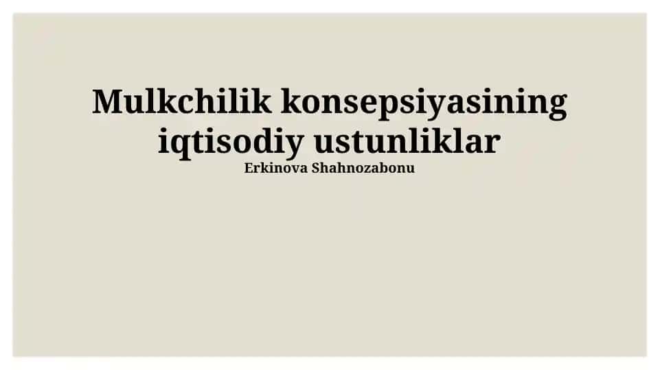 Mulkchilik konsepsiyasining iqtisodiy ustunliklar