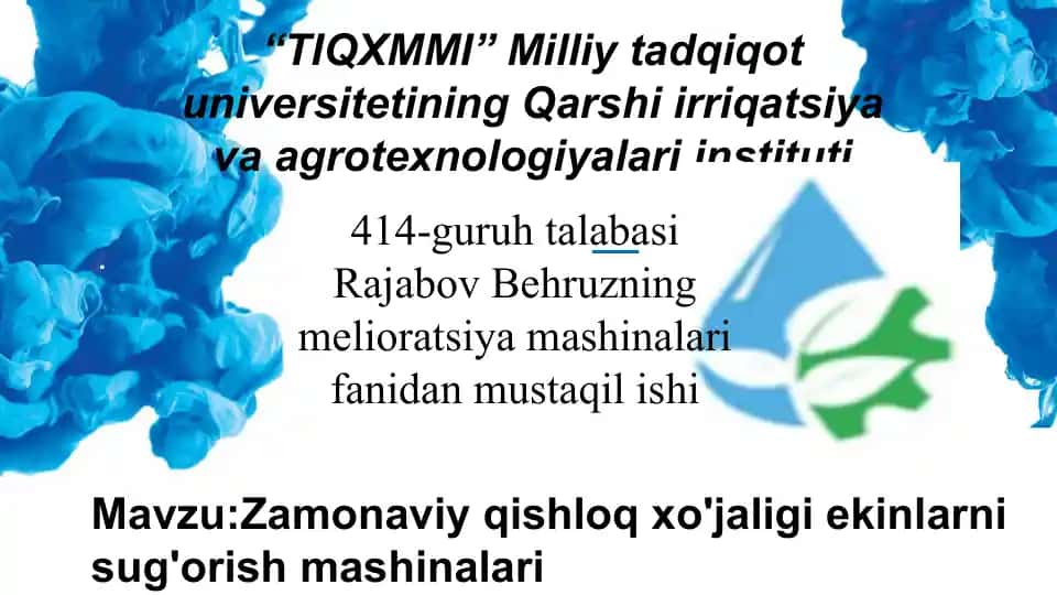Zamonaviy qishloq xo'jaligi ekinlarni sug'orish mashinalari