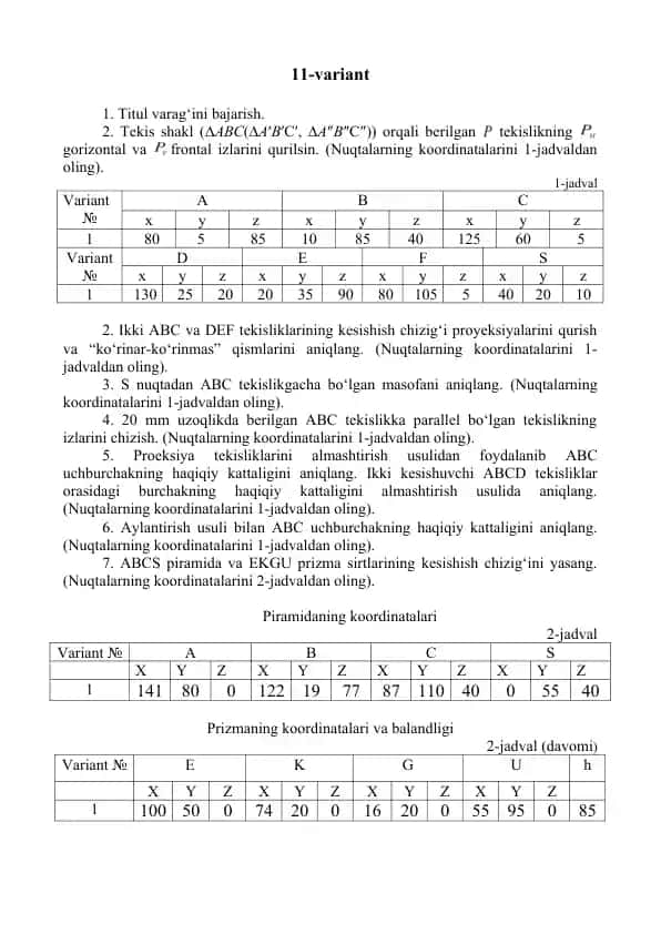 Geometriya amaliyotlari misollar to'plami