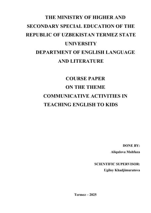 Course Paper on Communicative Activities in Teaching English to Kids
