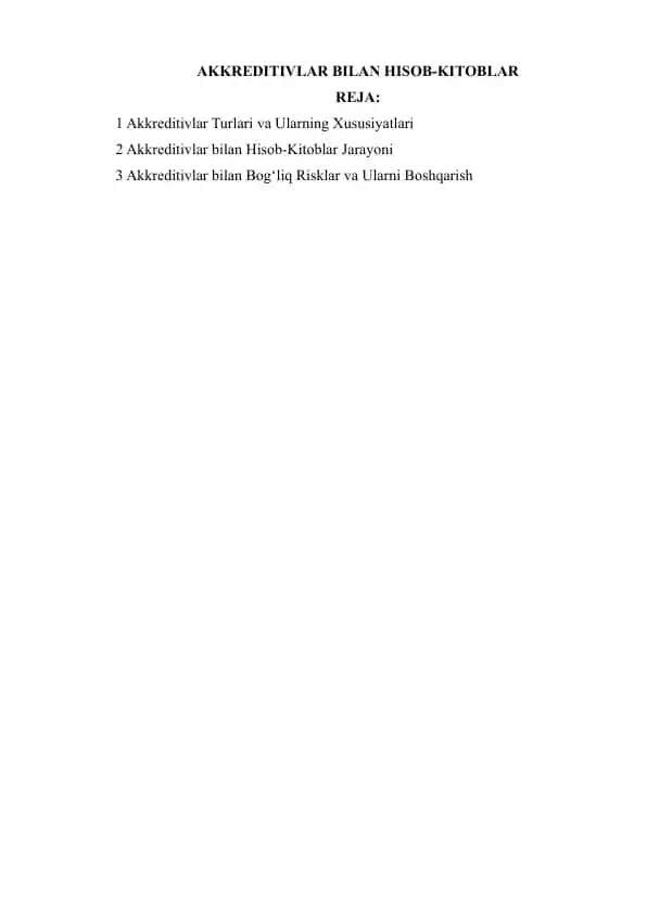 Akkreditivlar bilan Hisob-Kitoblar