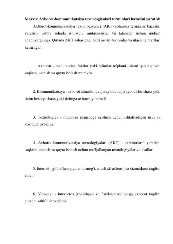 Axborot-kommunikatsiya texnologiyalari terminlari bazasi