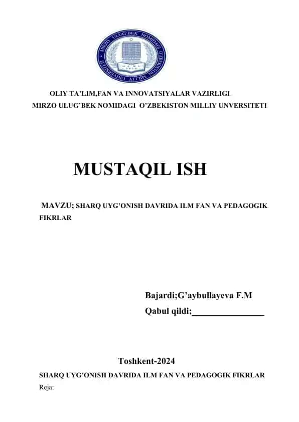 SHARQ UYG’ONISH DAVRIDA ILM FAN VA PEDAGOGIK FIKRLAR