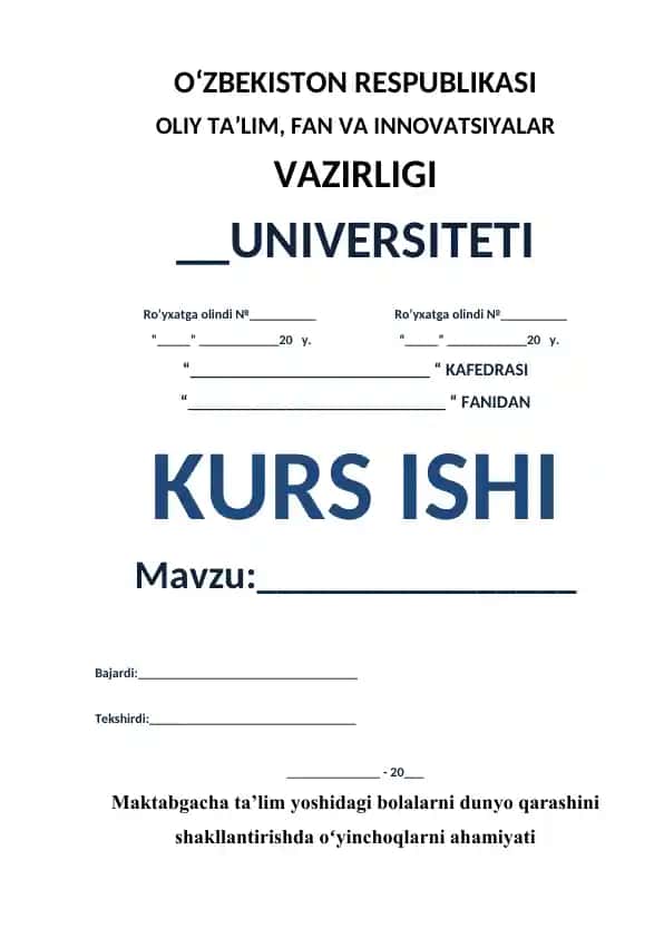 Maktabgacha ta’lim yoshidagi bolalarni dunyo qarashini shakllantirishda oʻyinchoqlarni ahamiyati
