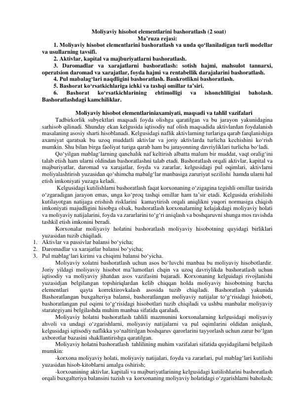 Moliyaviy hisobot elementlarini bashoratlash