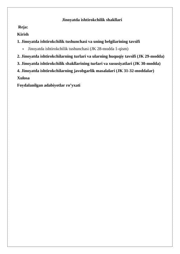 Jinoyatda ishtirokchilik shakllari
