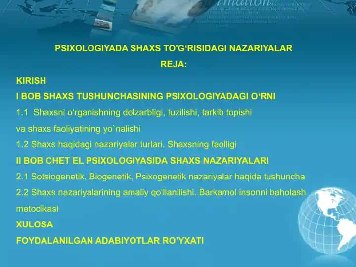 PSIXOLOGIYADA SHAXS TO'GʻRISIDAGI NAZARIYALAR