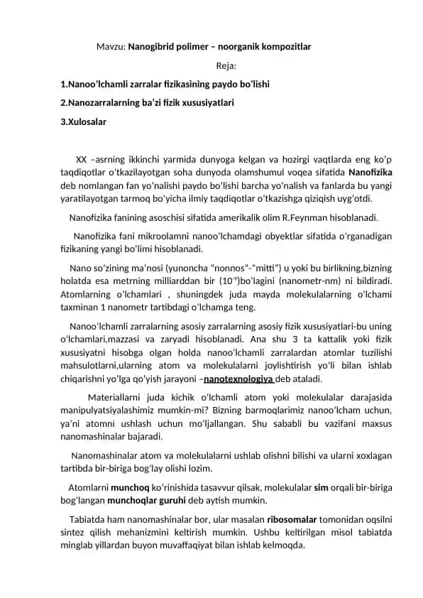 Nanogibrid polimer – noorganik kompozitlar