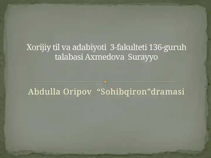 Abdulla Oripov “Sohibqiron” dramasi