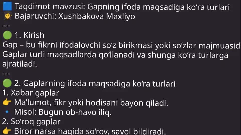 Gapning ifoda maqsadiga ko‘ra turlari