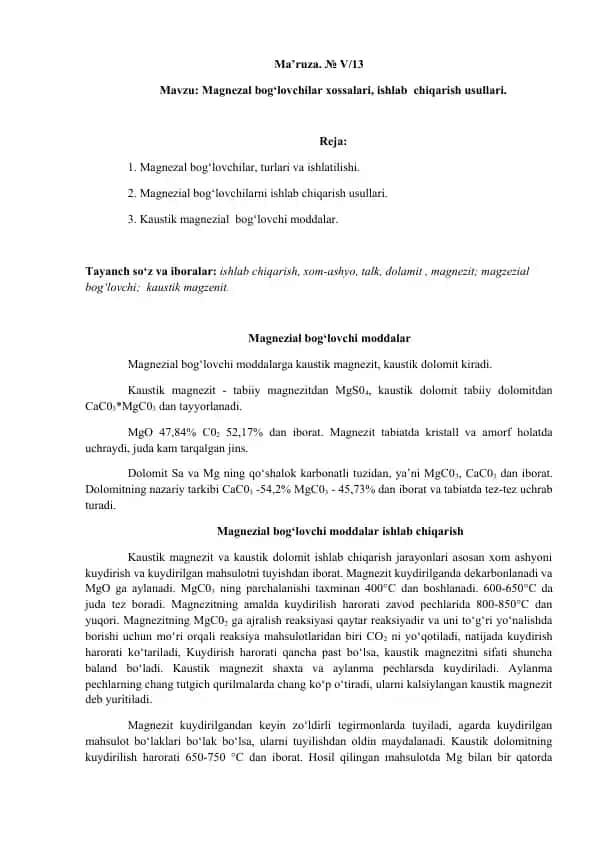 Magnezial bog‘lovchi moddalar