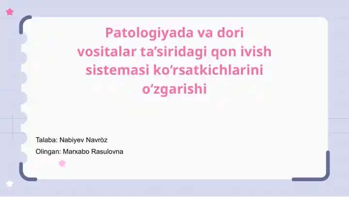 Qon ivish tizimlari va uning ko'rsatkichlariga kirish