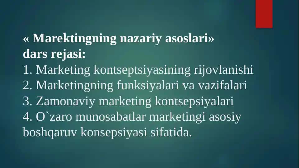 Marketing nazariyasi haqida ma'ruza