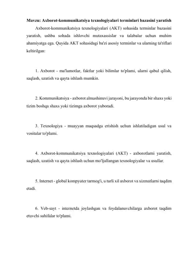 Axborot-kommunikatsiya texnologiyalari terminlari bazasi