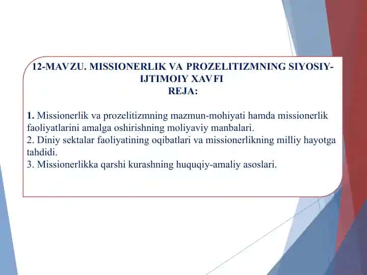 Missionerlik va Prozelitizmning Siyosiy-Ijtimoiy Xavfi