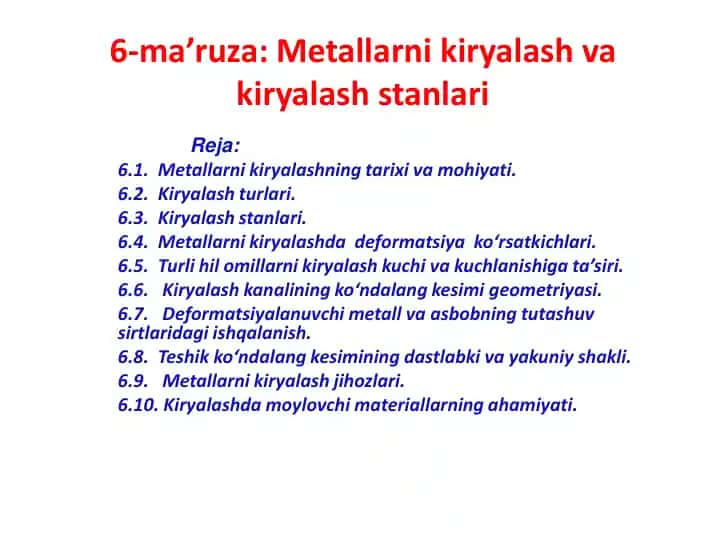 Metallarni kiryalash va kiryalash stanlari