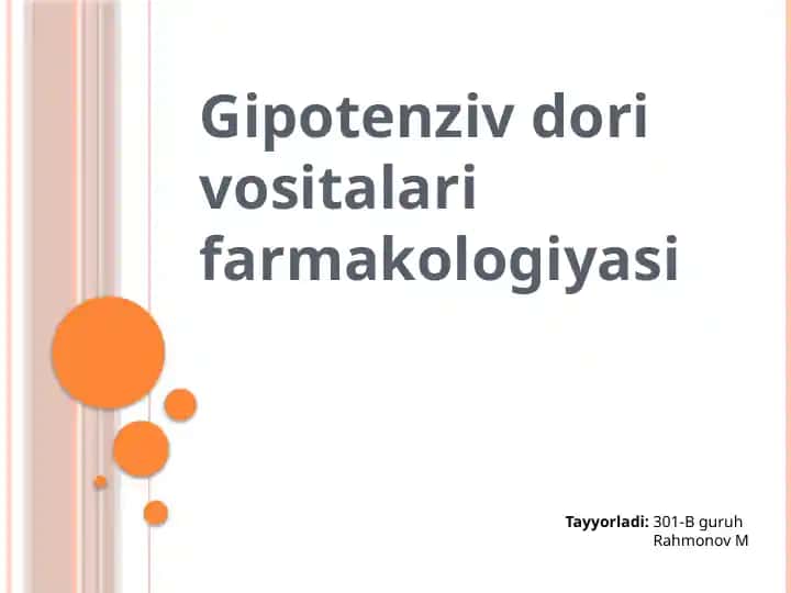 Gipotenziv dori vositalari farmakologiyasi