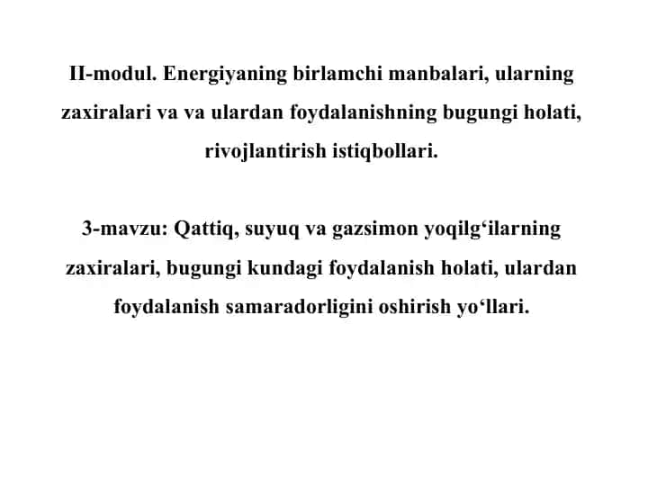 Energiyaning birlamchi manbalari