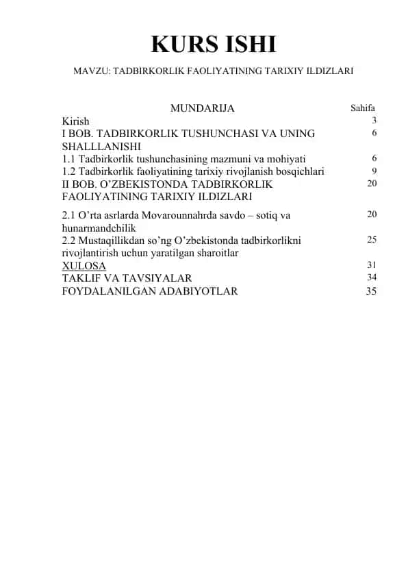Tadbirkorlik Faoliyati Tarixiy Ildizlari