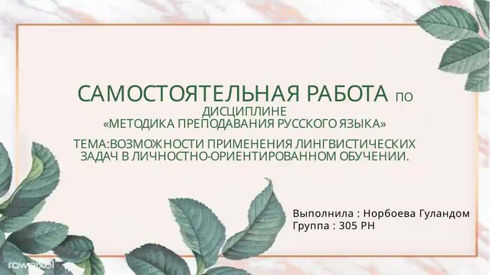 Самостоятельная работа по дисциплине «Методика преподавания русского языка»