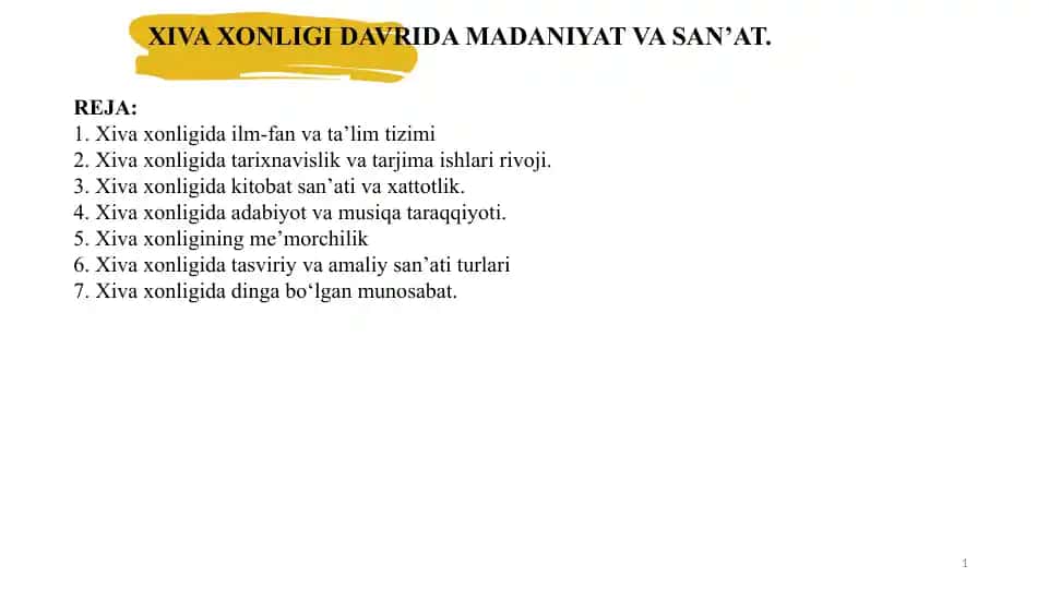 Xivaxonligidavridamadaniyat va san'at